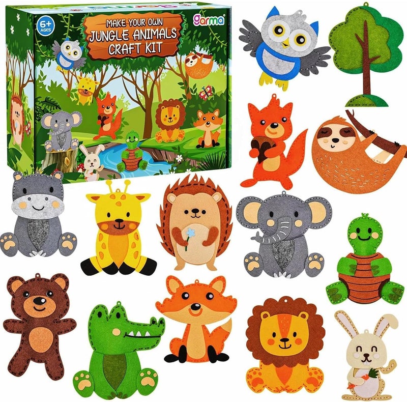 Garma Animal Sewing Kit for Kids - 14 in 1 Kids Sewing Crafts Kit for Beginners - Mini Sewing Kits for Kid 5-8 8-12 - Easy Sew Your Own Felt Animals DIY Craft Set for Boys & Girls Birthday - Image 1